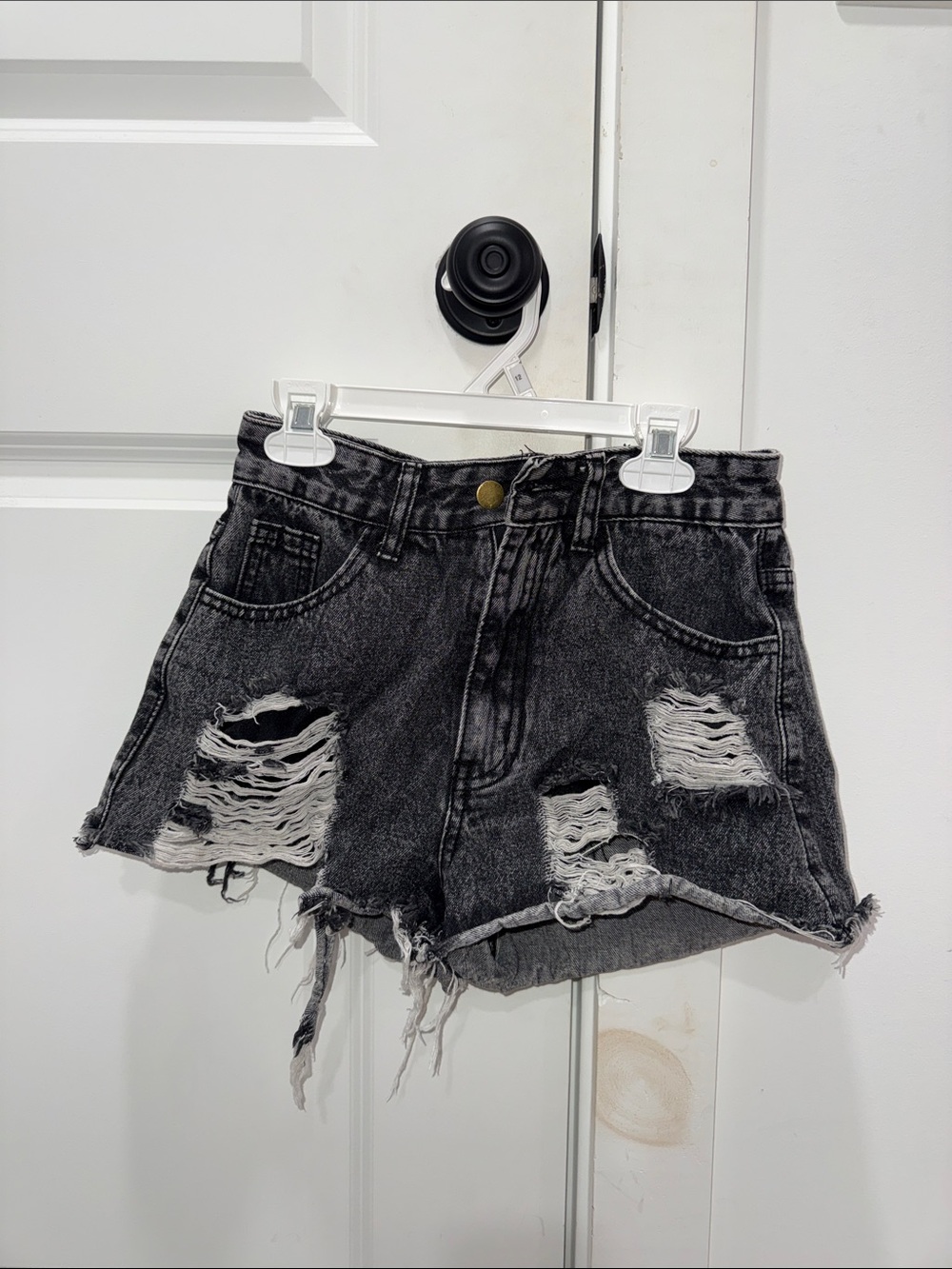 SHEIN Washed Black Distressed Denim Shorts